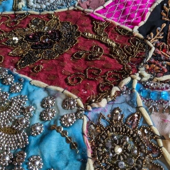Handmade Bohemian Patchwork Wall Hanging Tapestry Beaded Embroidered Decor‎ - Picture 8 of 13